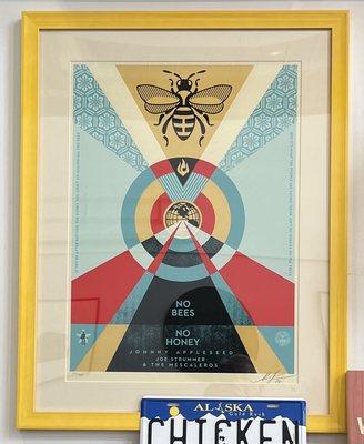 Shepard Fairey tribute to bees/Joe Strummer.