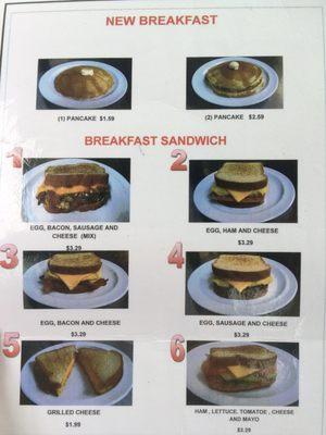 Breakfast menu