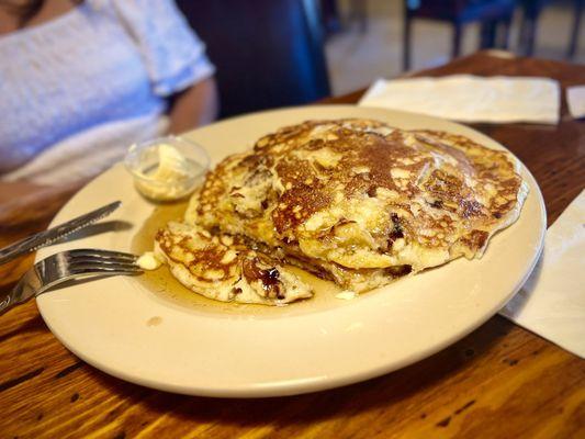 Banana nut pancakes - 3 in a stack