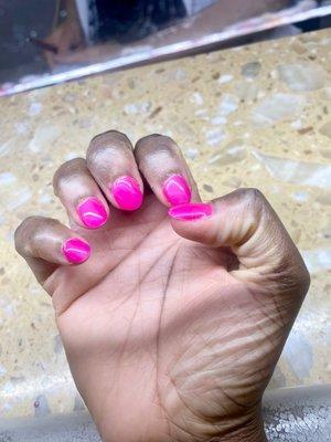 5 April 2023 -- Acrylic Nails with a pink gel nail polish from Liz Nails business