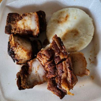 Chicharones y arepa for my later lunch