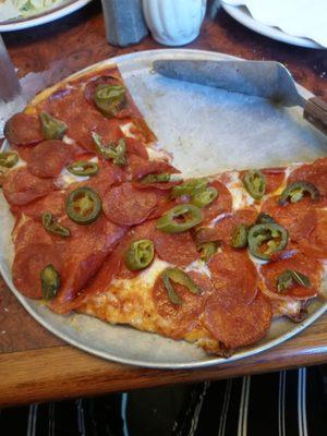 Pepperoni and Jalapeno pizza. YUM