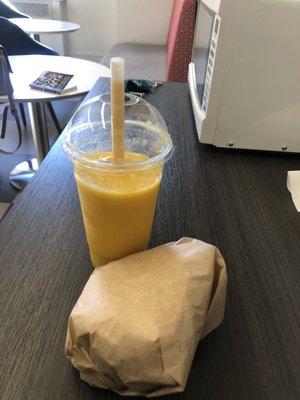 Volcano smoothie and Veggie Haven Sandwich (in a bag)