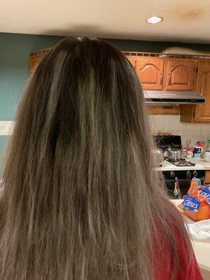 the back of my head, chunky uneven and low streaks