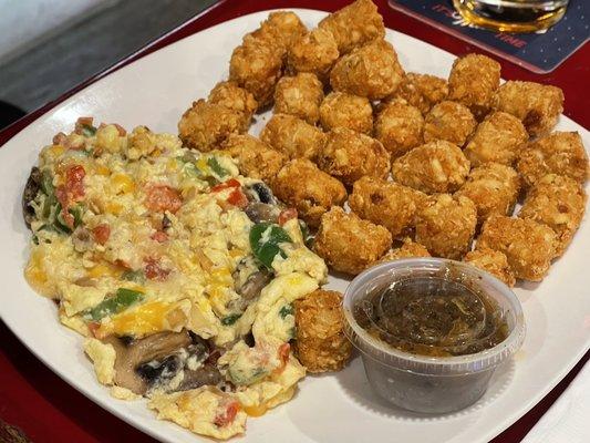 Spanish Omlet scrambled with tater tots