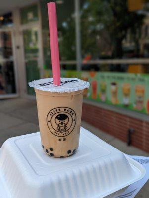 Signature classic milk tea, 30% sugar, little ice, and boba