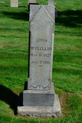 Headstone of John McClellan, one of the 20 founders of Boise, who operated a ferry across the Boise River at Ninth Street.