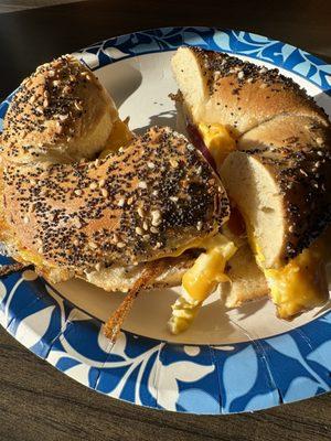 Everything bagel with egg and cheese