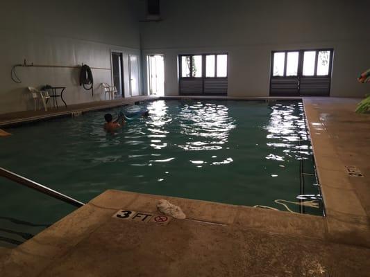 They have an indoor pool for water aerobics and (certain hours) lap swimming. This here are my kiddos enjoying an empty pool.