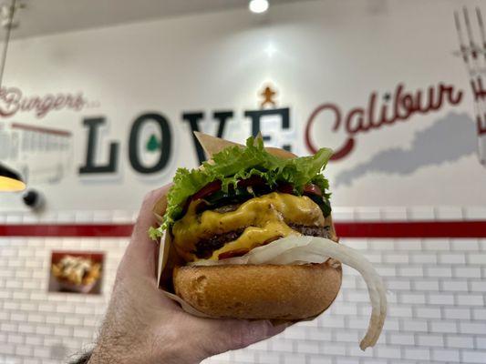 Close up burger selfie