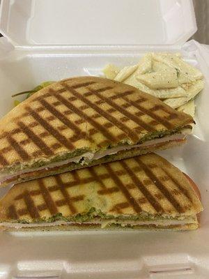 Chicken pesto panini with pasta side