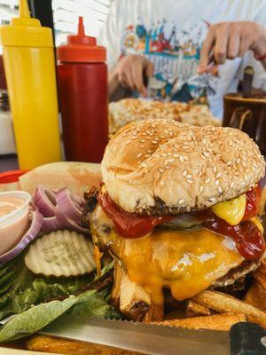 Delicious Garlic Burger and French Fries!