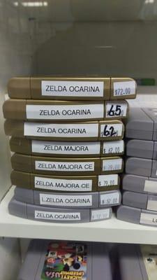 Gold Ocarina Of Time for $72. About $52 over online prices.  Grey cart for $52. About $32 over online prices.