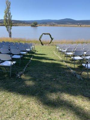 Wedding setup on lake front