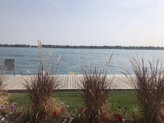 View of St Clair River from patio deck where we sat to eat