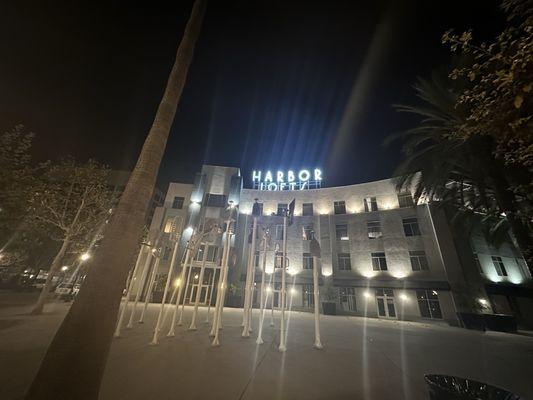 Harbor Lofts at night