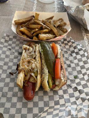 Classic dog and Polish dog with hand cut fries