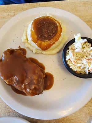 Meatloaf,  mashed taters, and cole slaw