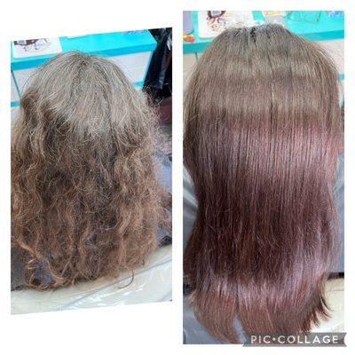 Before and after -Color and cut and Brazilian blowout!