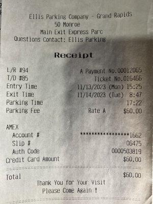 Parking receipt