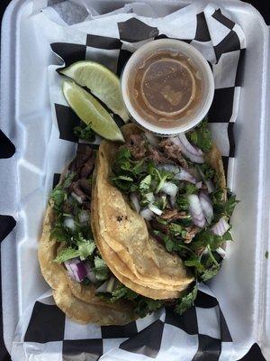 Carne asada and brisket tacos