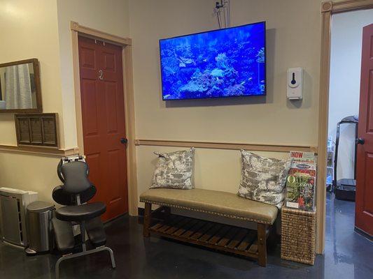 Sitting area outside of treatment rooms