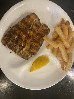 Blackened mahi mahi and fries