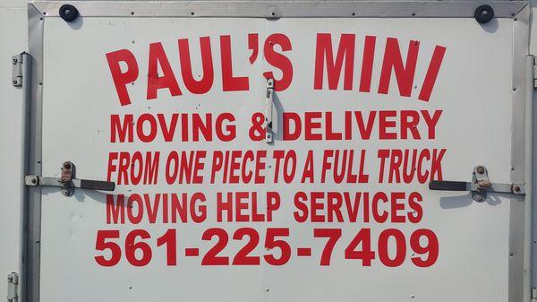 PAUL'S MINI MOVING &          DELIVERY.                                                SEE WEBSITE PAULSMINIMOVING,COM