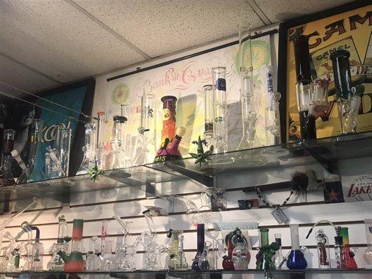 Cool bongs. Different colors, shapes, designs, and lengths.