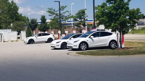 The bank of 150 kW superchargers at Rolling Hills.