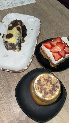 Chocolate dessert (left), Pavlova (right), banana pudding (bottom)