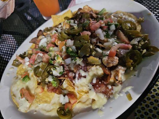 Nachos Mezcal on the patio.