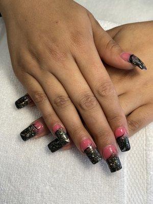 Black and pink nails