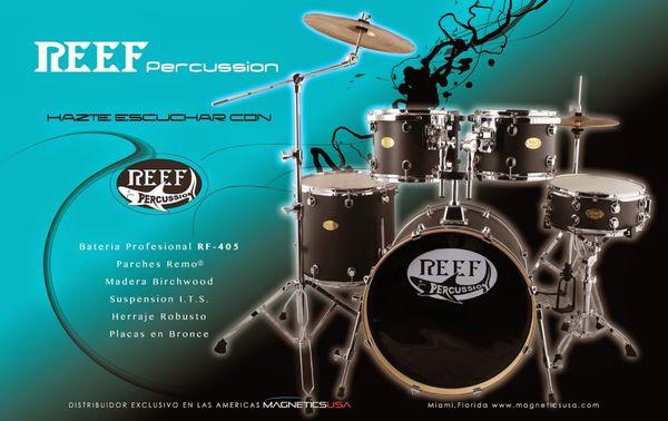 Reef Percussion - 
Graphic design project, Magazine ad, web site banner