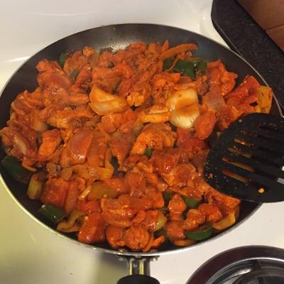 Chicken fajita mixture being cooked up!