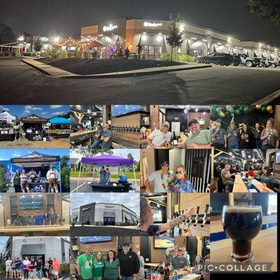 Collage of brewery, outside events and employees