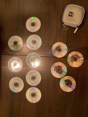 Discs on left, my discs from childhood without disc refinishing  Disks on right, my discs from childhood with disc refinishing.