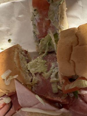 The delicious inside of the Italian sub!