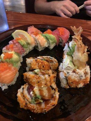 Rainbow and French Kiss Roll.  Best Tempura anywhere!!