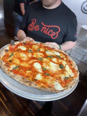 I love their motto! "Be Nice" Square Peg Pizzeria - Margarita Pizza