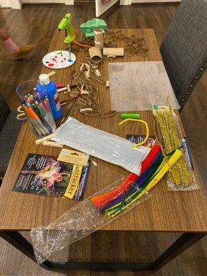 Craft table set up for kids to craft