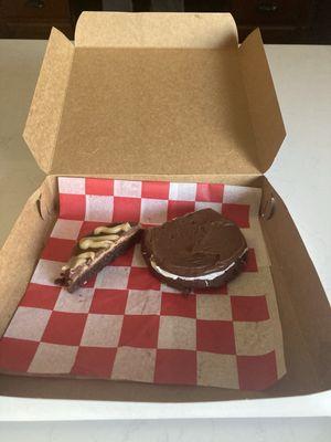 Brownie Marshmallow and part of a brownie salted caramel