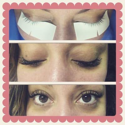 Individual lash extensions applied to each natural lash creating a more dramatic look.