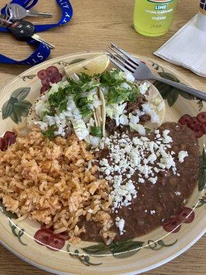 2 tacos rice and beans