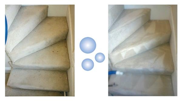 Carpeted Stairs Before and After Cleaning