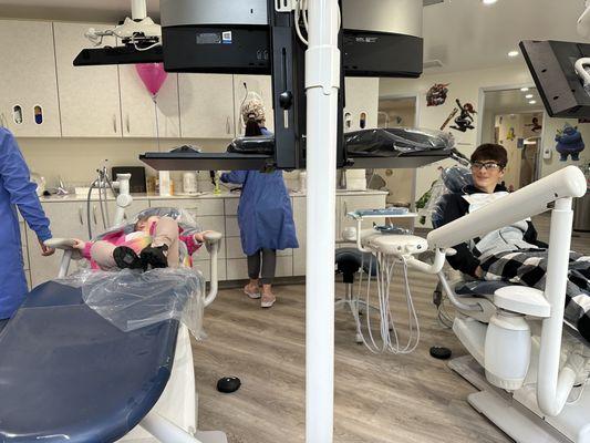 Treatment area for general cleanings, and routine visits. There are private rooms for more intensive treatments and X-rays.