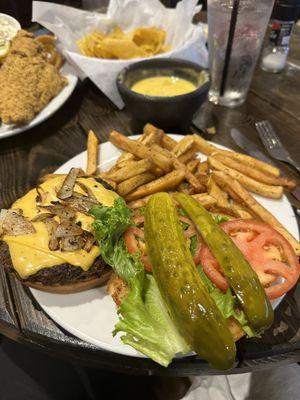 Cheese burger with grilled onions