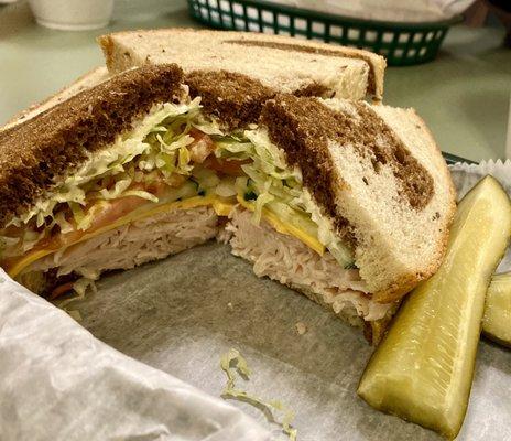 Turkey and American on marble bread