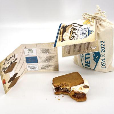 Customized s'mores kit, containing all healthy, local ingredients. All in-house design.