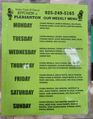 Weekly food menu